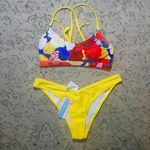 NWT cupshe yellow floral print bikini
